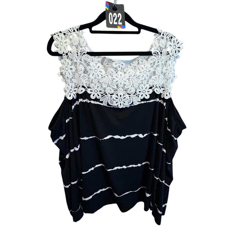 Boho Guipure Lace Cold Shoulder SHEIN Curve 2XL Striped Lace Knit Blouse Top